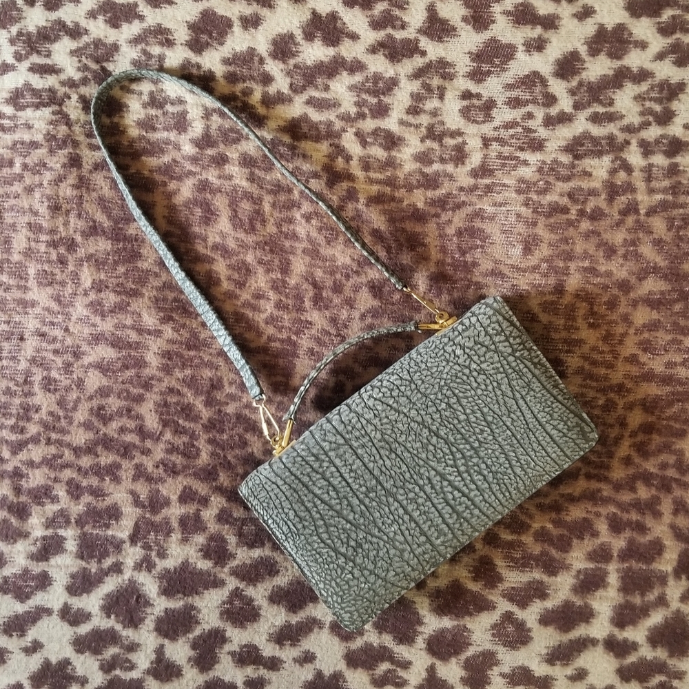African Cape Buffalo Exotic Distressed Leather Handbag Satchel Purse Clutch Gray